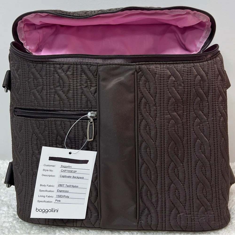 Baggallini Quilted Captivate Backpack Messenger Sholder Bag - Dark Brown NWOT